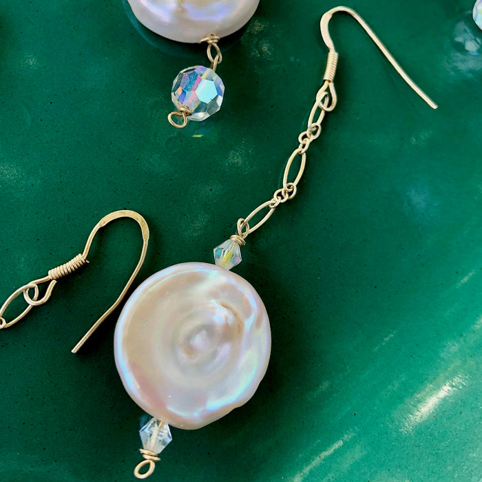 Vintage Crystal & Coin Pearl Beaded Necklace Earring Set