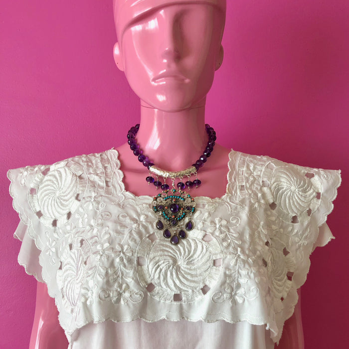 Matilde Poulat Style Pendant Amethyst Beaded Necklace