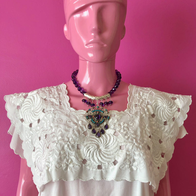 Matilde Poulat Style Pendant Amethyst Beaded Necklace