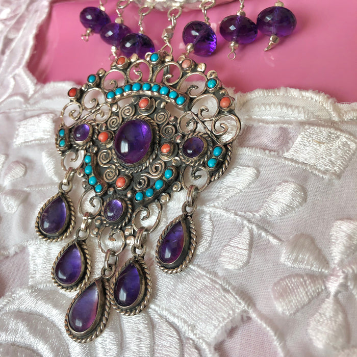 Matilde Poulat Style Pendant Amethyst Beaded Necklace