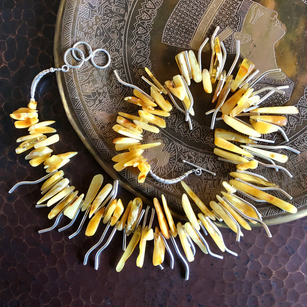 Baltic Butterscotch  Amber Spears Hill Tribe Pure Silver Necklace
