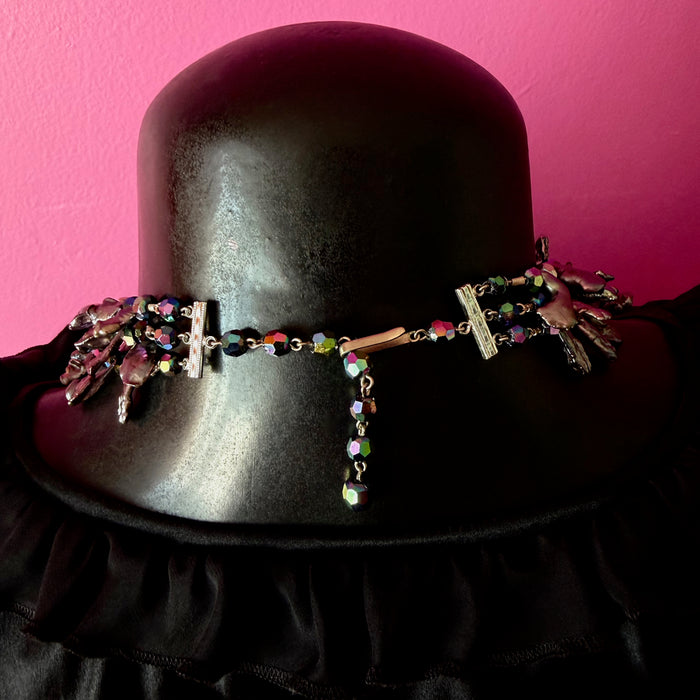 Three-Strand Vintage Black Crystal and Stick Pearl Beaded Necklace