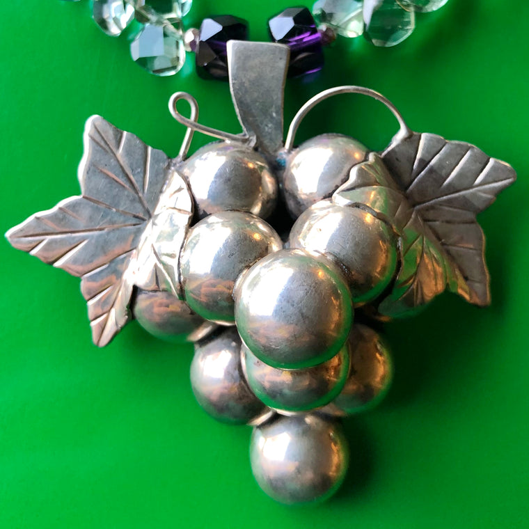 Vintage Sterling Silver Mexican Pendant Amethyst Necklace Bracelet Set