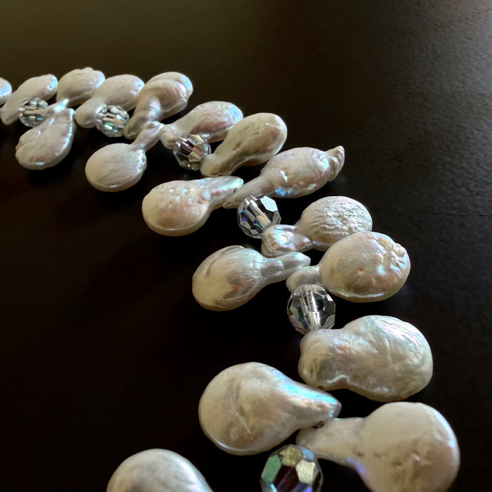 Necklace of Cultured Pearls and Vintage Crystals