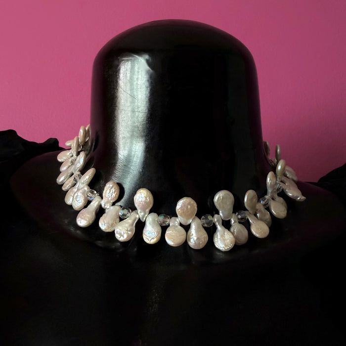 Necklace of Cultured Pearls and Vintage Crystals