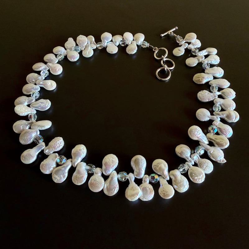 Necklace of Cultured Pearls and Vintage Crystals