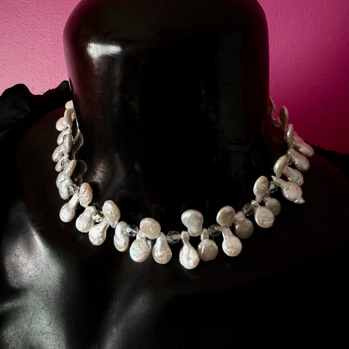 Necklace of Cultured Pearls and Vintage Crystals