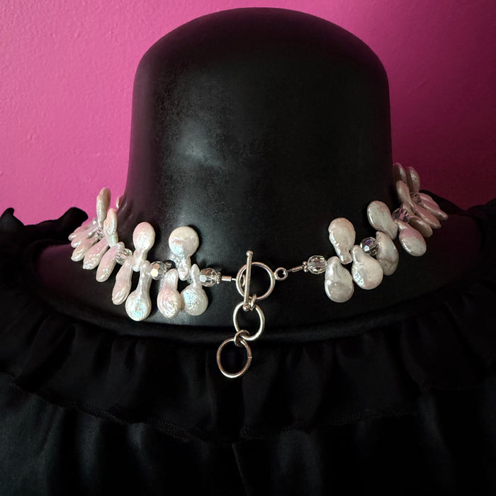 Necklace of Cultured Pearls and Vintage Crystals