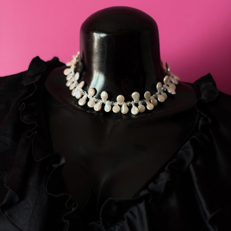 Necklace of Cultured Pearls and Vintage Crystals
