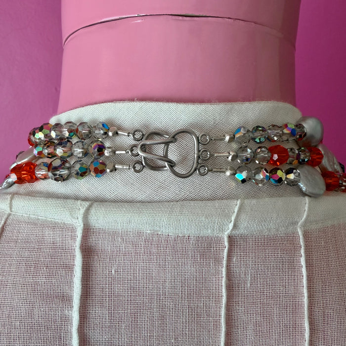 Three-Strand Vintage Orange Crystal and Pearl Beaded Necklace