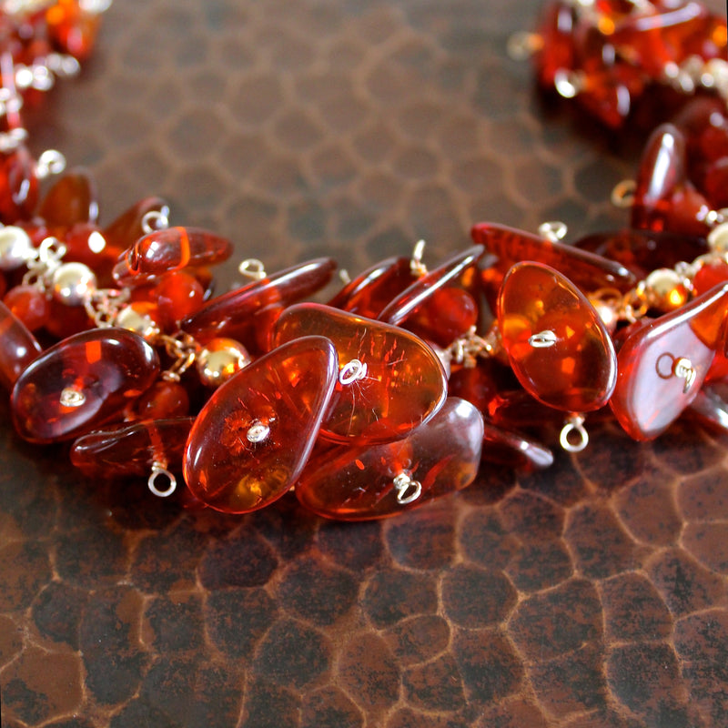 Baltic Cognac Amber Carnelian Sterling Silver Ball Chain Necklace
