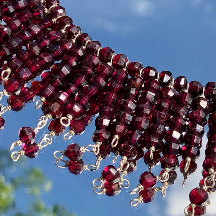 Garnet Sterling Silver Yalalag Cross Beaded Collar Necklace