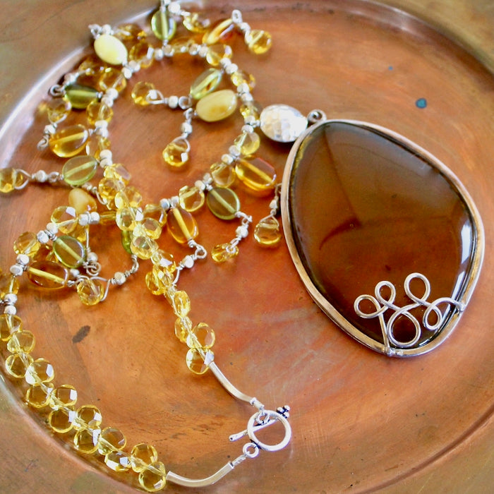 Baltic Honey Amber Pendant Teardrop Citrine Beaded Necklace