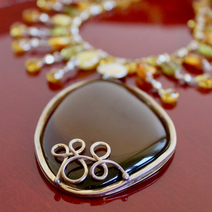 Baltic Honey Amber Pendant Teardrop Citrine Beaded Necklace