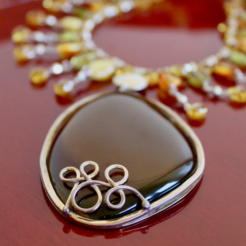 Baltic Honey Amber Pendant Teardrop Citrine Beaded Necklace