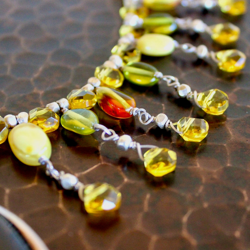 Baltic Honey Amber Pendant Teardrop Citrine Beaded Necklace