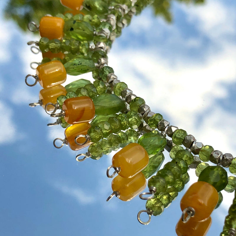 Baltic Butterscotch Amber Pendant Peridot Beaded Collar Necklace