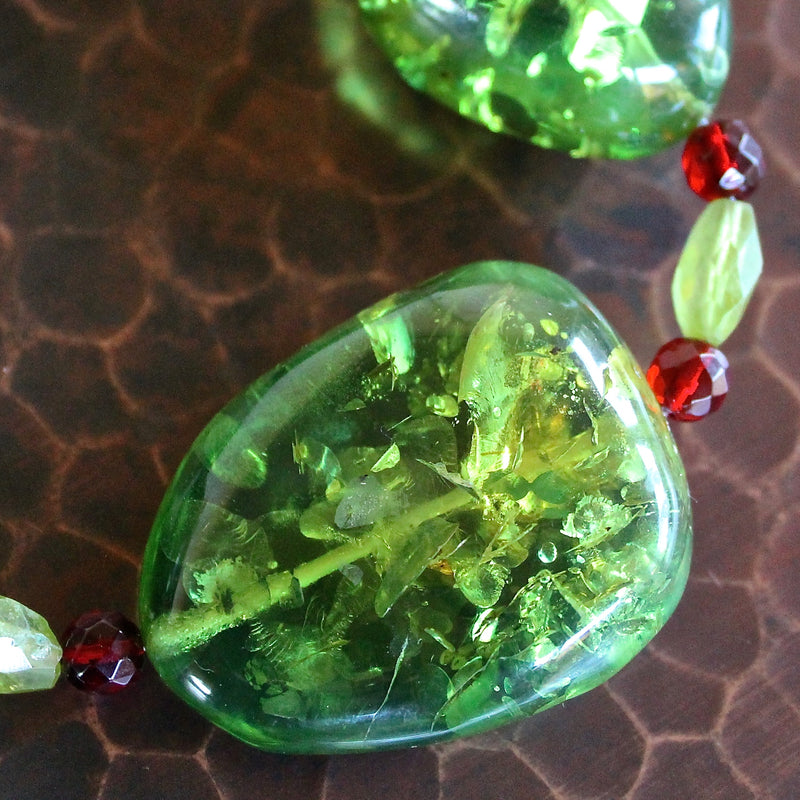 Green Caribbean Amber Baltic Red Peridot Beaded Necklace