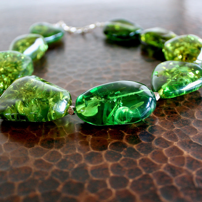 Green Caribbean Amber Hill Tribe Pure Silver Beaded Necklace