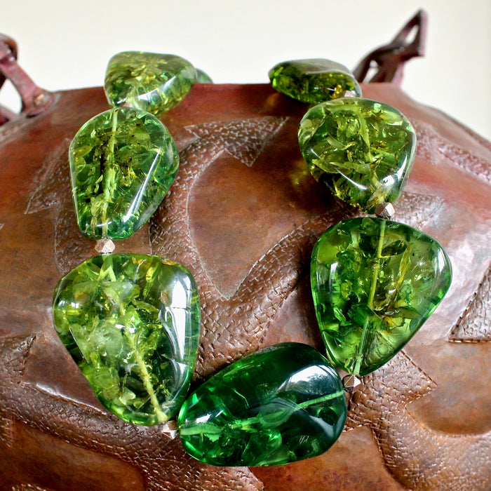 Green Caribbean Amber Hill Tribe Pure Silver Beaded Necklace