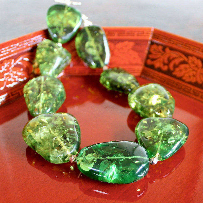 Green Caribbean Amber Hill Tribe Pure Silver Beaded Necklace