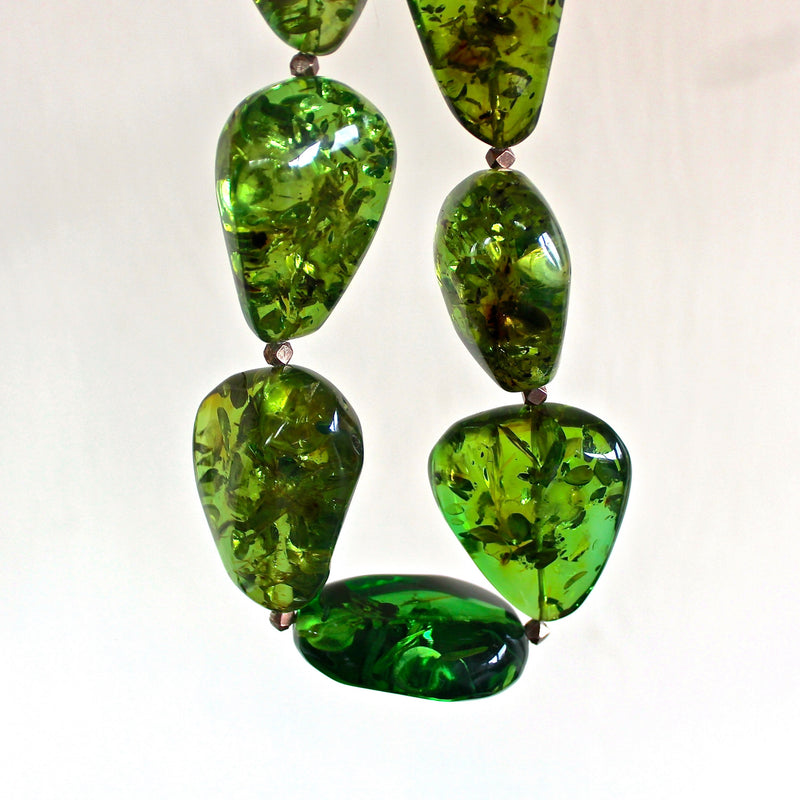 Green Caribbean Amber Hill Tribe Pure Silver Beaded Necklace