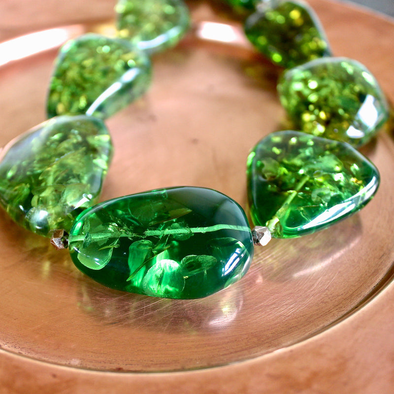 Green Caribbean Amber Hill Tribe Pure Silver Beaded Necklace