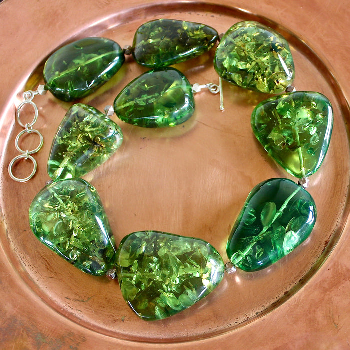 Green Caribbean Amber Hill Tribe Pure Silver Beaded Necklace