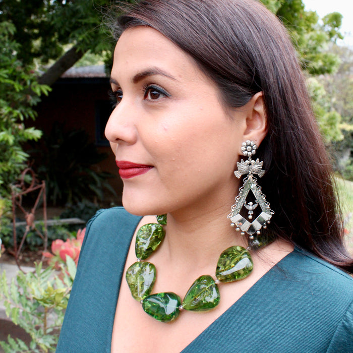 Green Caribbean Amber Hill Tribe Pure Silver Beaded Necklace