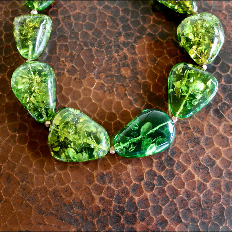 Green Caribbean Amber Hill Tribe Pure Silver Beaded Necklace