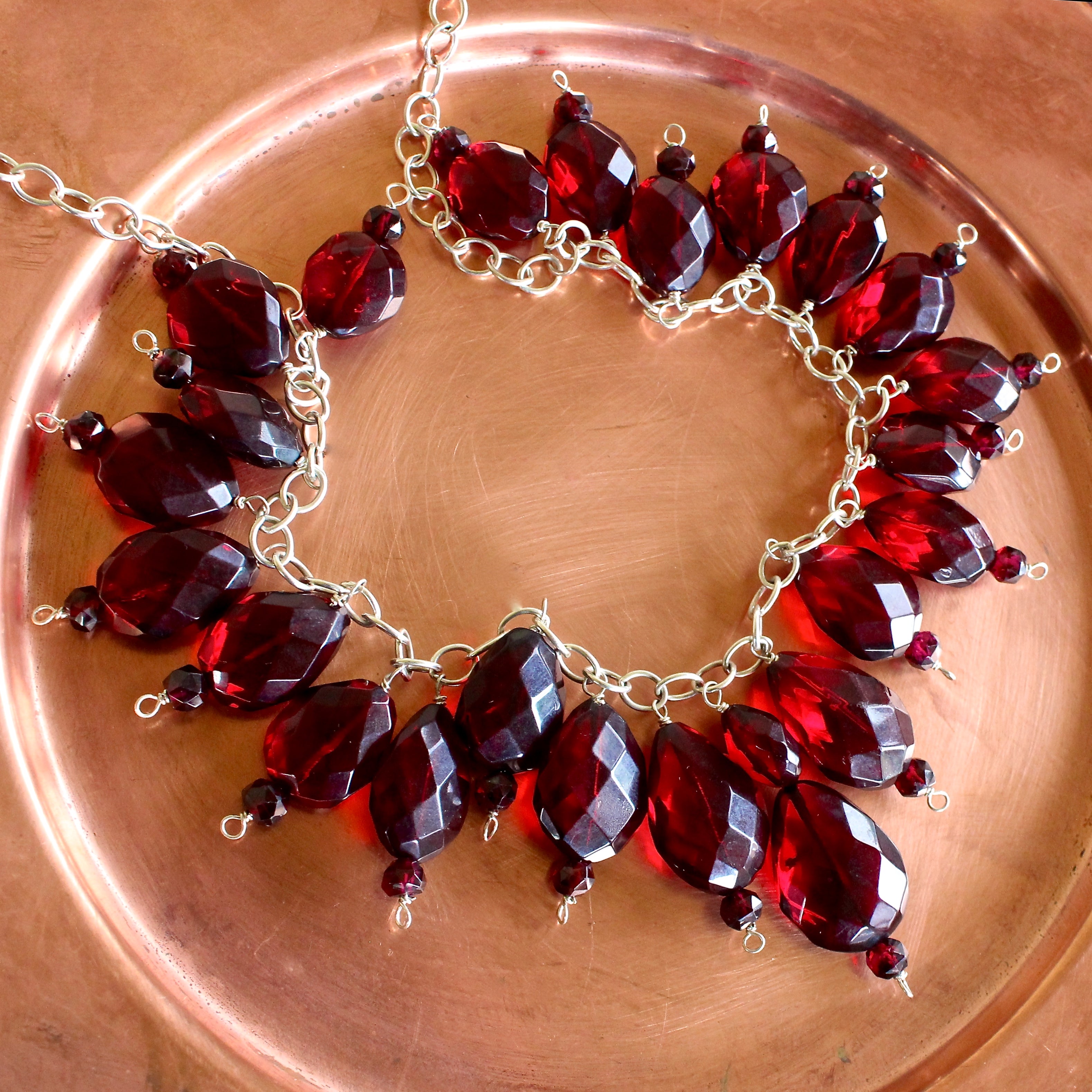 Baltic Red Amber Faceted Garnet Beads Necklace Earrings Set