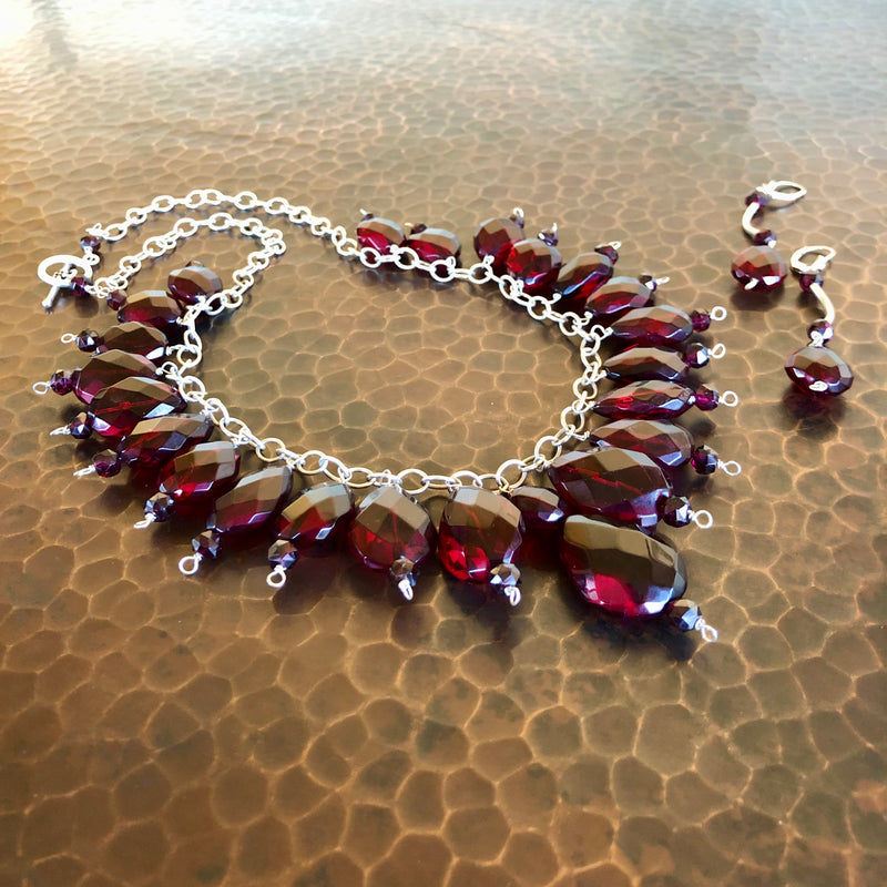Baltic Red Amber Faceted Garnet Beads Necklace Earrings Set