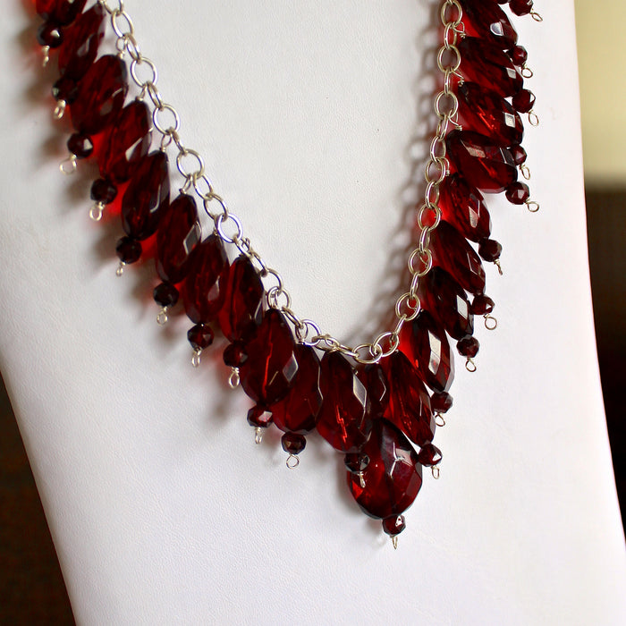 Baltic Red Amber Faceted Garnet Beads Necklace Earrings Set