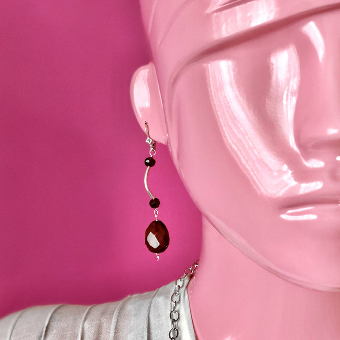 Baltic Red Amber Faceted Garnet Beads Necklace Earrings Set