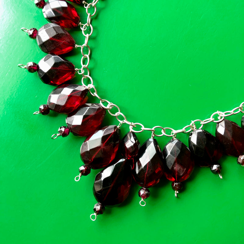 Baltic Red Amber Faceted Garnet Beads Necklace Earrings Set
