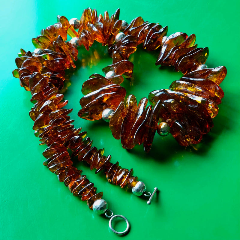 Baltic Whiskey Amber Hill Tribe Pure Silver Beaded Necklace