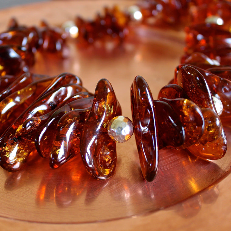 Baltic Whiskey Amber Hill Tribe Pure Silver Beaded Necklace