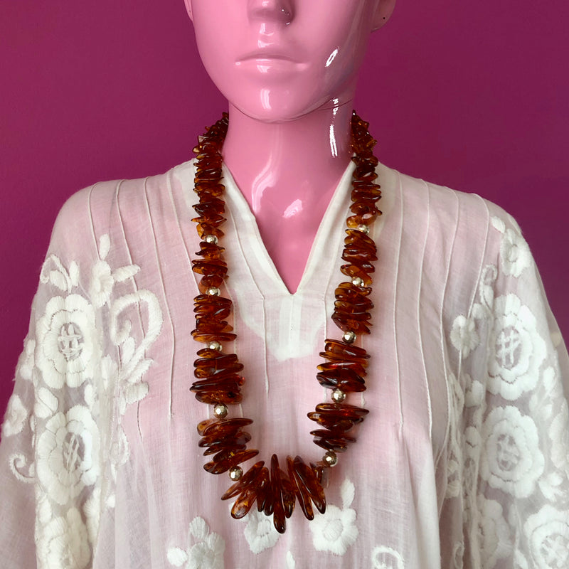Baltic Whiskey Amber Hill Tribe Pure Silver Beaded Necklace