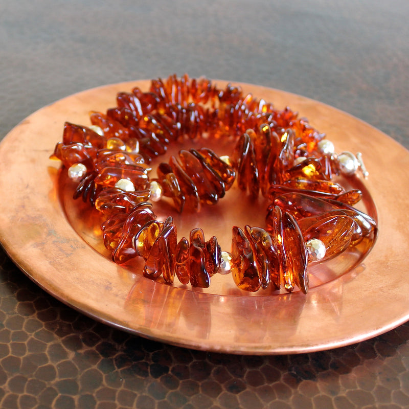 Baltic Whiskey Amber Hill Tribe Pure Silver Beaded Necklace