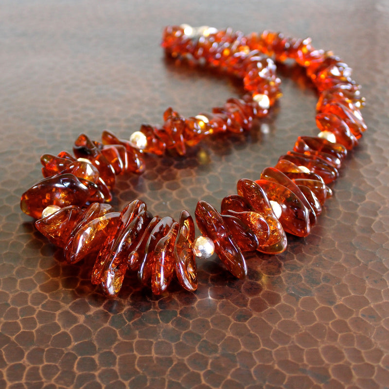 Baltic Whiskey Amber Hill Tribe Pure Silver Beaded Necklace