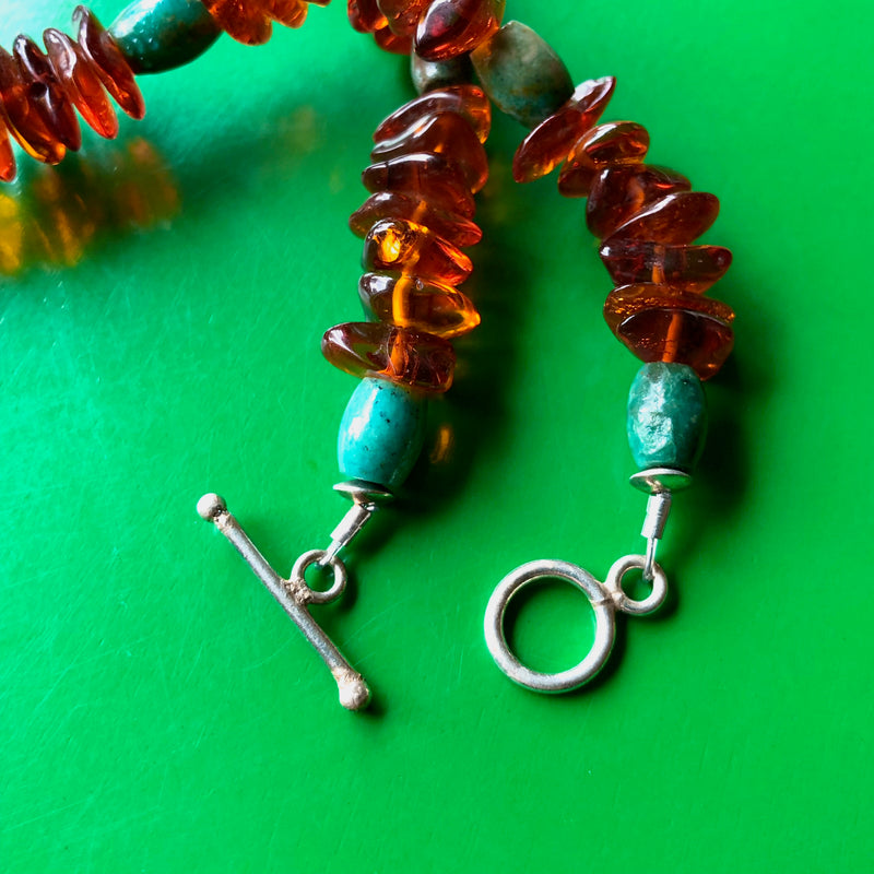 Tibetan Copal Pendant Baltic Cognac Amber Turquoise Necklace