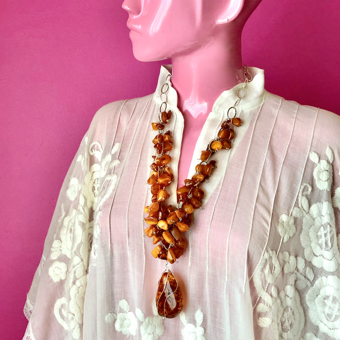 Baltic Cognac Amber Pendant Butterscotch Beaded Necklace