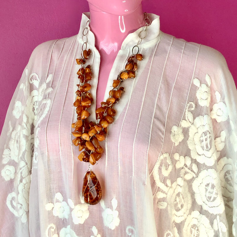 Baltic Cognac Amber Pendant Butterscotch Beaded Necklace