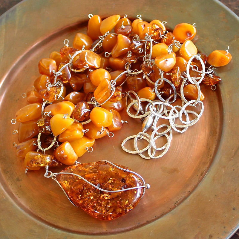 Baltic Cognac Amber Pendant Butterscotch Beaded Necklace