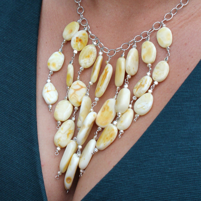 Butterscotch Baltic Amber Opaque Yellow Beaded Necklace