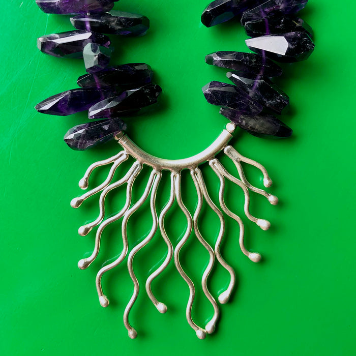 Amethyst Spears Hill Tribe Pure Silver Necklace Earring Set
