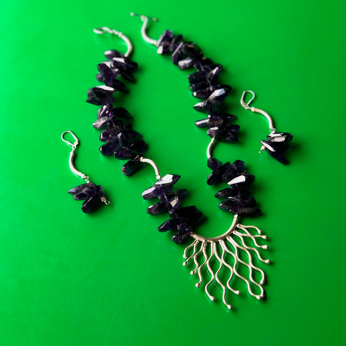 Amethyst Spears Hill Tribe Pure Silver Necklace Earring Set