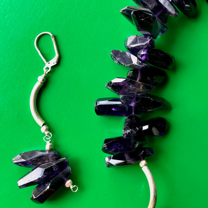 Amethyst Spears Hill Tribe Pure Silver Necklace Earring Set