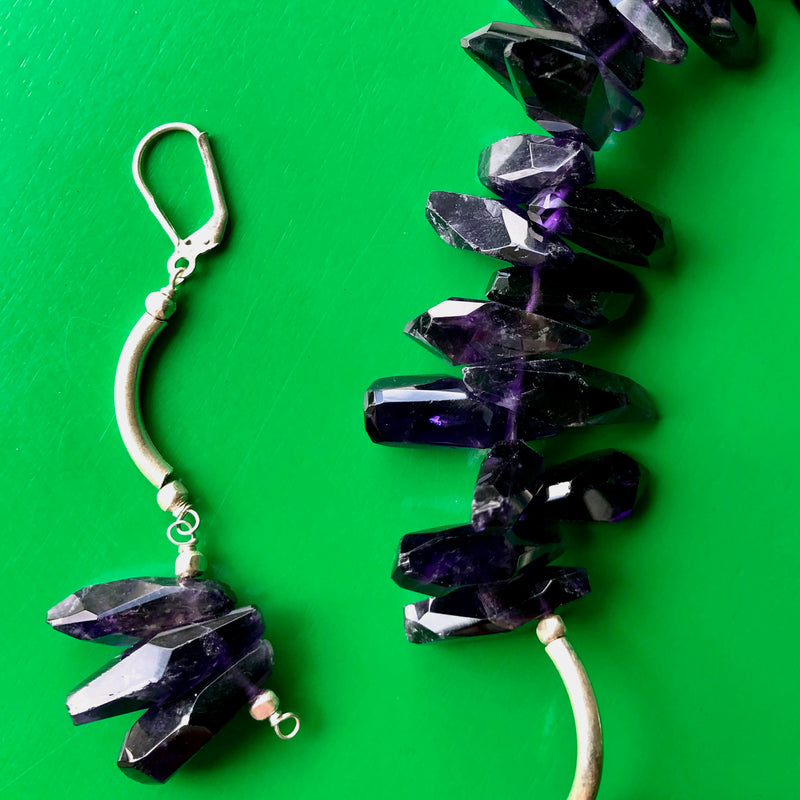 Amethyst Spears Hill Tribe Pure Silver Necklace Earring Set