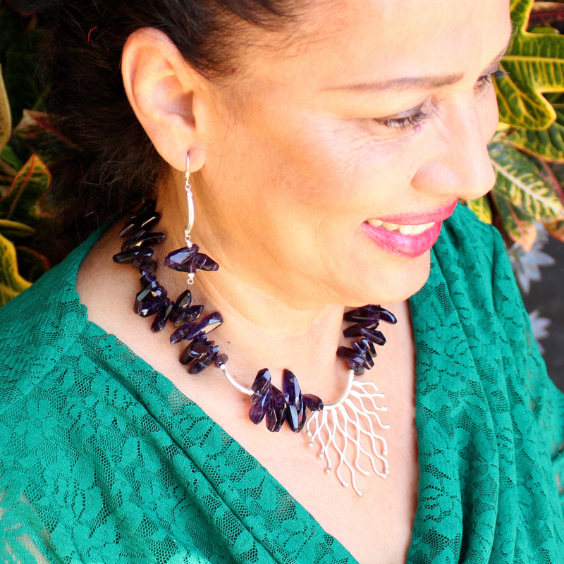 Amethyst Spears Hill Tribe Pure Silver Necklace Earring Set